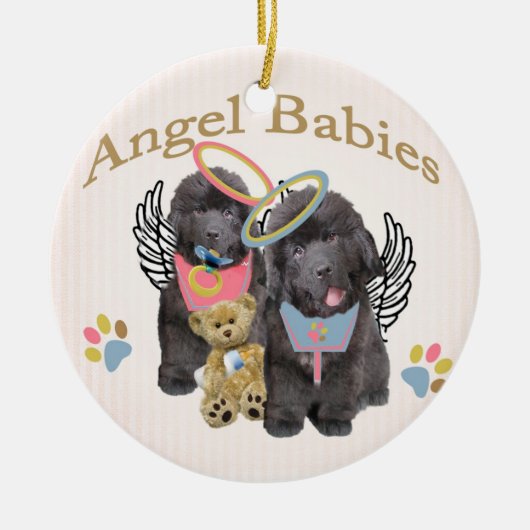 ニューファウンドランドの天使のベビー セラミックオーナメント (正面)