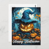 ニューファティックハッピーハローウィンパンプキンイラストレーション ポストカード (正面/裏面)