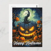 ニューファティックハッピーハローウィンパンプキンイラストレーション ポストカード (正面/裏面)