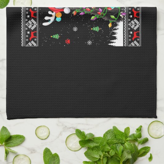 ニューファンドおもしろいランド犬クリスマスライトクリスマス キッチンタオル (折り畳み)