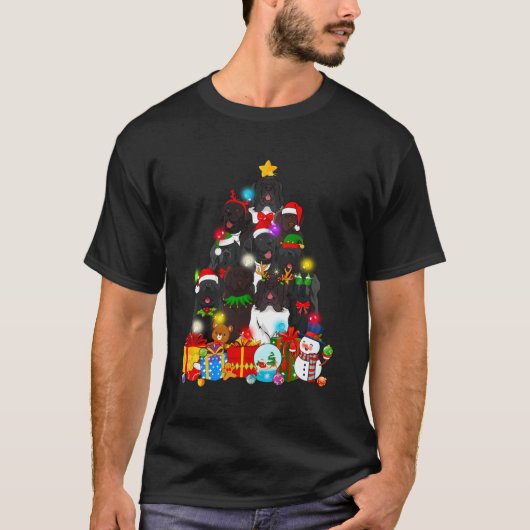 ニューファンドランドおもしろいクリスマスツリーのライトギフトドッグ Tシャツ (正面)