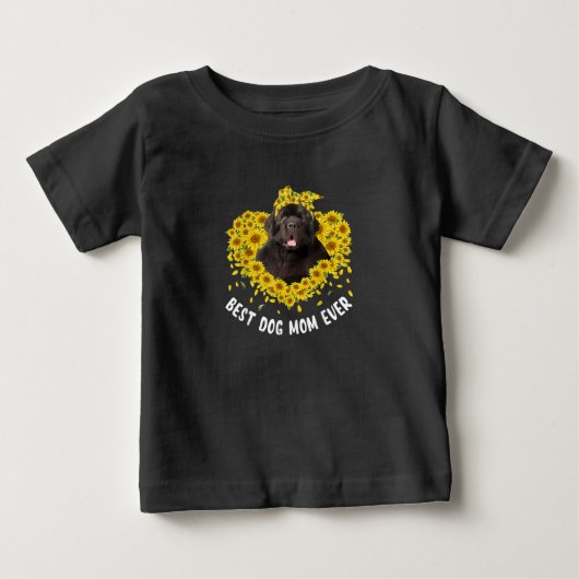 ニューファンドランドおもしろい・ママがひまわりママ大好き日 ベビーTシャツ (正面)