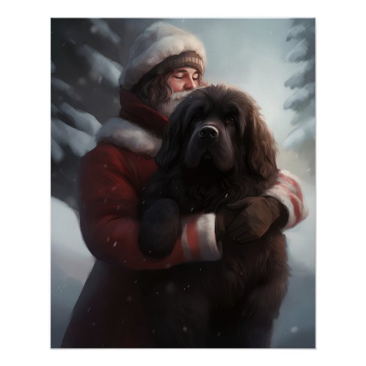 ニューファンドランドとサンタクロースのクリスマス ポスター (正面)