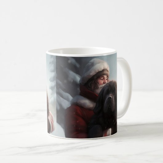 ニューファンドランドとサンタクロースフェスティバルクリスマス コーヒーマグカップ (正面右)