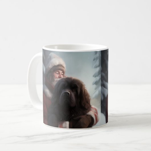 ニューファンドランドとサンタクロースフェスティバルクリスマス コーヒーマグカップ (正面左)