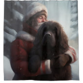 ニューファンドランドとサンタクロースフェスティバルクリスマス シャワーカーテン (正面)