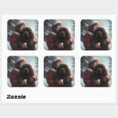 ニューファンドランドとサンタクロースフェスティバルクリスマス スクエアシール (シート)