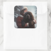 ニューファンドランドとサンタクロースフェスティバルクリスマス スクエアシール (バッグ)