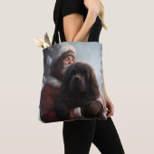 ニューファンドランドとサンタクロースフェスティバルクリスマス トートバッグ (クローズアップ)