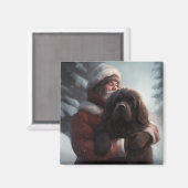 ニューファンドランドとサンタクロースフェスティバルクリスマス マグネット (正面/裏面)