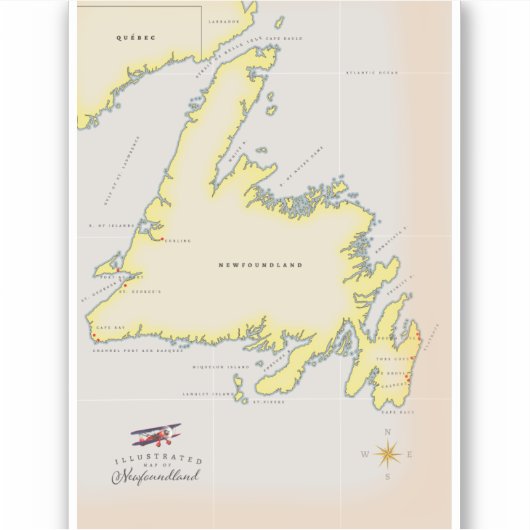 ニューファンドランドのイラスト地図 シール (正面)