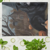 ニューファンドランドのカボチャのハロウィーン怖い キッチンタオル (折り畳み)