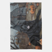 ニューファンドランドのカボチャのハロウィーン怖い キッチンタオル (縦)