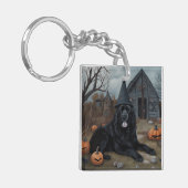 ニューファンドランドのカボチャのハロウィーン怖い キーホルダー (正面左)