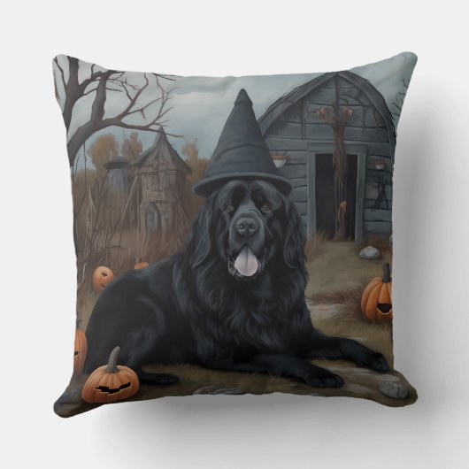 ニューファンドランドのカボチャのハロウィーン怖い クッション (裏面)