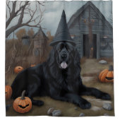 ニューファンドランドのカボチャのハロウィーン怖い シャワーカーテン (正面)