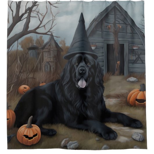 ニューファンドランドのカボチャのハロウィーン怖い シャワーカーテン (正面)