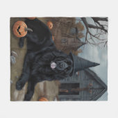 ニューファンドランドのカボチャのハロウィーン怖い フリースブランケット (正面(横))