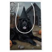 ニューファンドランドのカボチャのハロウィーン怖い ミディアムペーパーバッグ (正面)