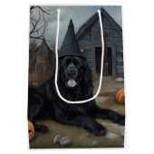 ニューファンドランドのカボチャのハロウィーン怖い ミディアムペーパーバッグ (裏面)
