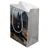 ニューファンドランドのカボチャのハロウィーン怖い ミディアムペーパーバッグ (裏面アングル)