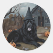 ニューファンドランドのカボチャのハロウィーン怖い ラウンドシール (正面)