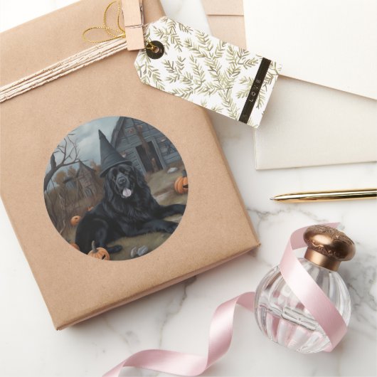 ニューファンドランドのカボチャのハロウィーン怖い ラウンドシール (ギフト)