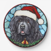 ニューファンドランドのステンドグラス・クリスマス ペーパープレート (正面)