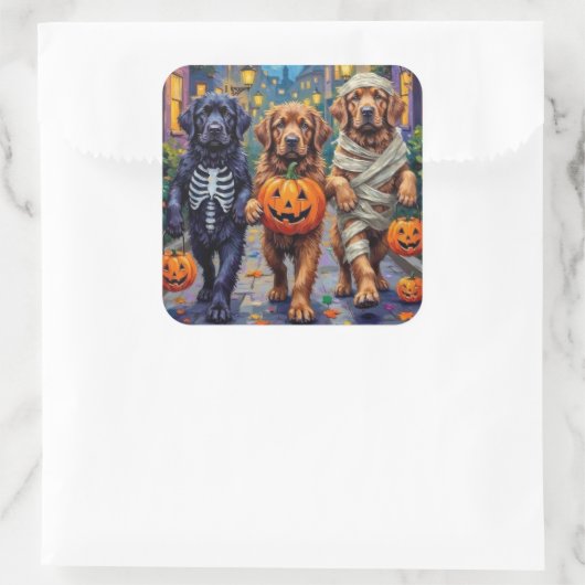 ニューファンドランドのトリックまたは治療ハロウィーンコスチューム スクエアシール (バッグ)