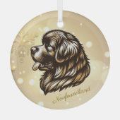 ニューファンドランドのプロフィールグラスクリスマスオーナメント ガラスオーナメント (正面)
