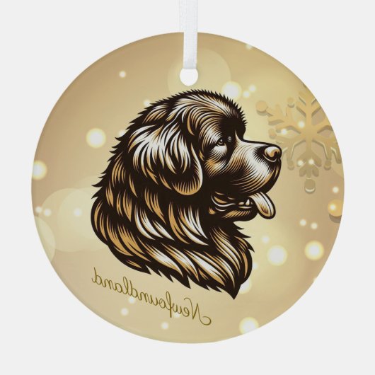 ニューファンドランドのプロフィールグラスクリスマスオーナメント ガラスオーナメント (裏面)