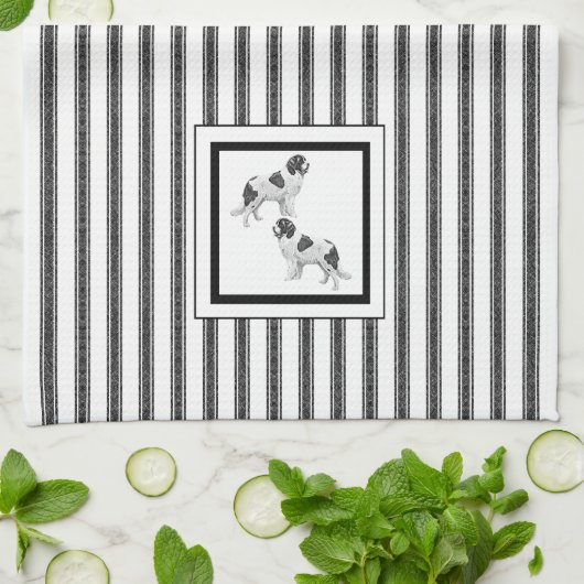 ニューファンドランドのランドセルを白黒ストライプ キッチンタオル (折り畳み)