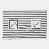 ニューファンドランドのランドセルを白黒ストライプ キッチンタオル (横)