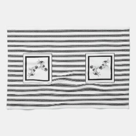 ニューファンドランドのランドセルを白黒ストライプ キッチンタオル