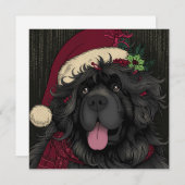 ニューファンドランドの子犬のサンタ帽 シーズンカード (正面/裏面)