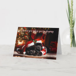 ニューファンドランドの子犬の眠るクリスマスカード シーズンカード