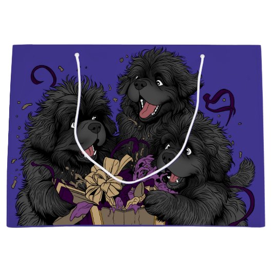 ニューファンドランドの子犬オープンプレゼント ラージペーパーバッグ (正面)