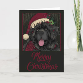 ニューファンドランドの子犬 サンタ帽子 メリークリスマス シーズンカード