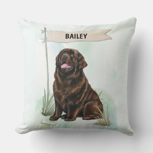 ニューファンドランドの水彩犬グッズ クッション (正面)