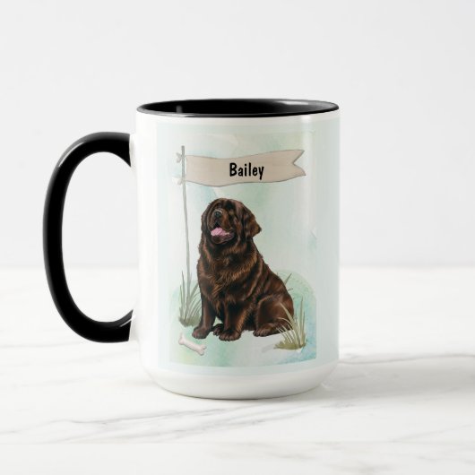 ニューファンドランドの水彩画カスタマイズ犬 マグカップ (左)