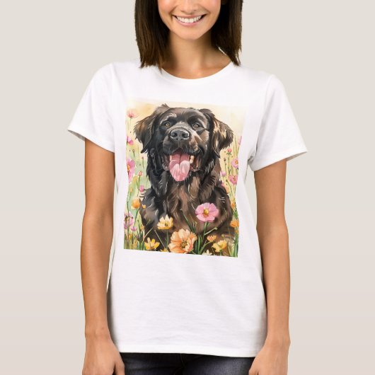 ニューファンドランドの水彩画レディースTシャツ Tシャツ (正面)