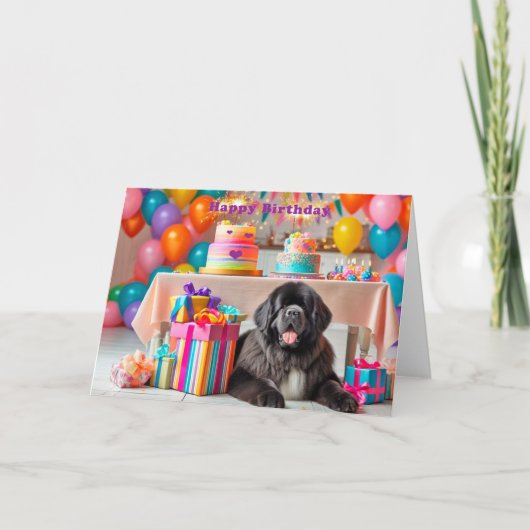 ニューファンドランドの犬の誕生日カード サンキューカード (正面)