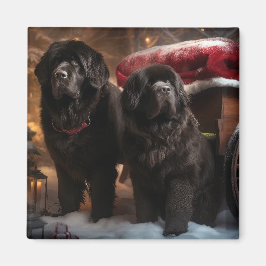 ニューファンドランドの雪のそり クリスマスの飾り マグネット (正面)