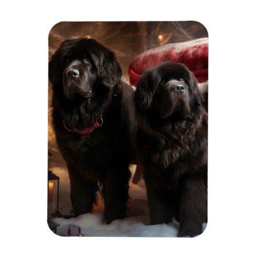 ニューファンドランドの雪のそり クリスマス装飾 マグネット (縦)