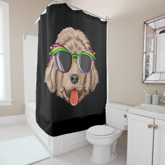 ニューファンドランドはメガネとマスクプレゼントを着用 シャワーカーテン (インサイチュ)