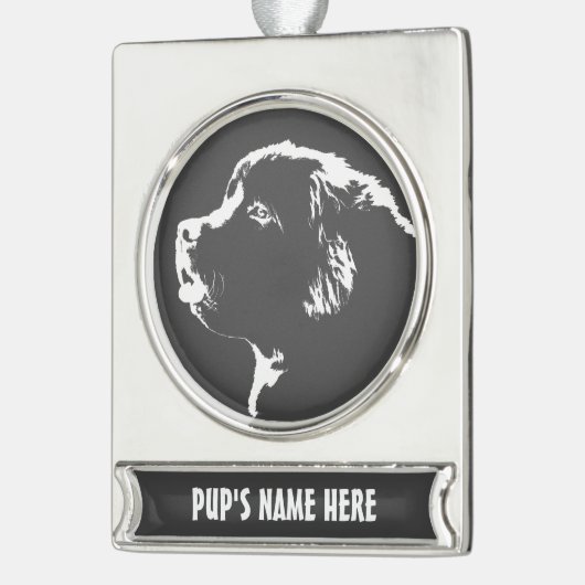 ニューファンドランドオーナメントパーソナライズされたドッグの装飾 シルバープレートバナーオーナメント (左)