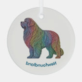 ニューファンドランドカラフルドッグプロフィールラウンドオーナメント ガラスオーナメント (裏面)