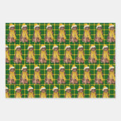 ニューファンドランドクリスマスドッググリーンプレイドホリデー ラッピングペーパーシート (正面3)