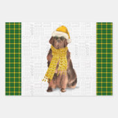 ニューファンドランドクリスマスドッググリーンプレイドホリデー ラッピングペーパーシート (正面)