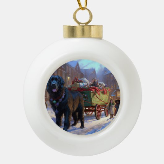ニューファンドランドクリスマスフェスティバルシーズン セラミックボールオーナメント (正面)
